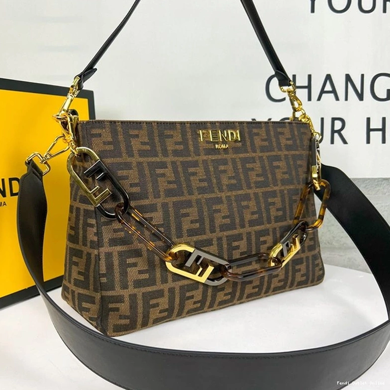 Affordable Bag In O'Lock Fabric Zip Brown Motif Shoulder FF Fendi 0820